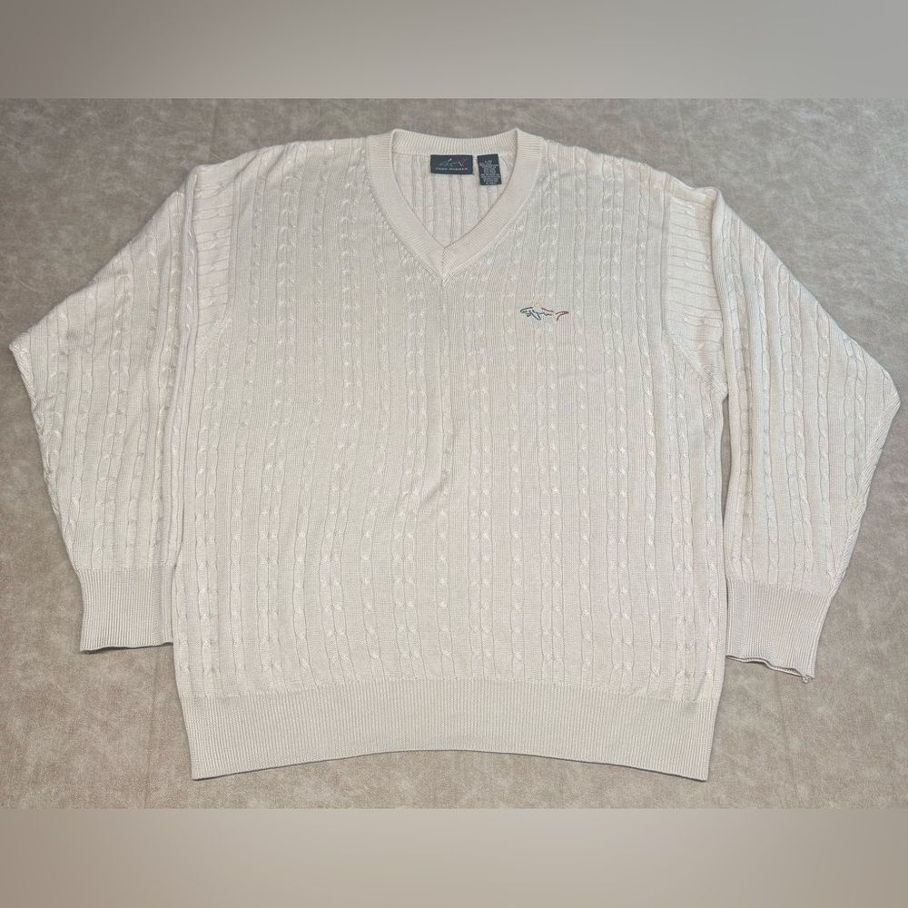 Vintage 90s Greg Norman Beige Silk Knit Pullover Sweater Mens Large Preppy